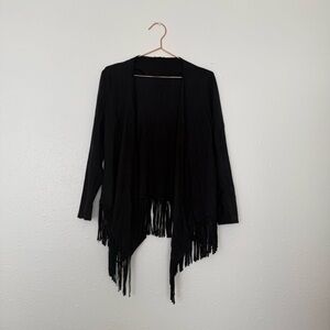 Timing Black Fringe Women's cardigan faux suede